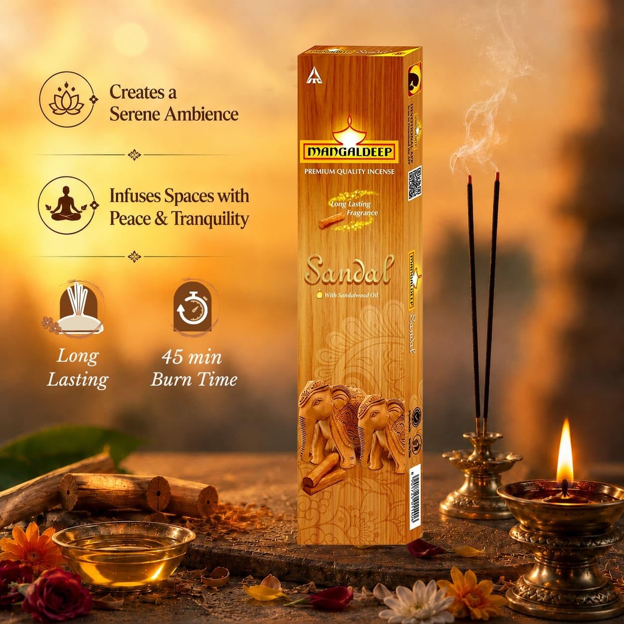 Amazon.com: Mangaldeep Sandal Puja Agarbattis 85 Incense Sticks